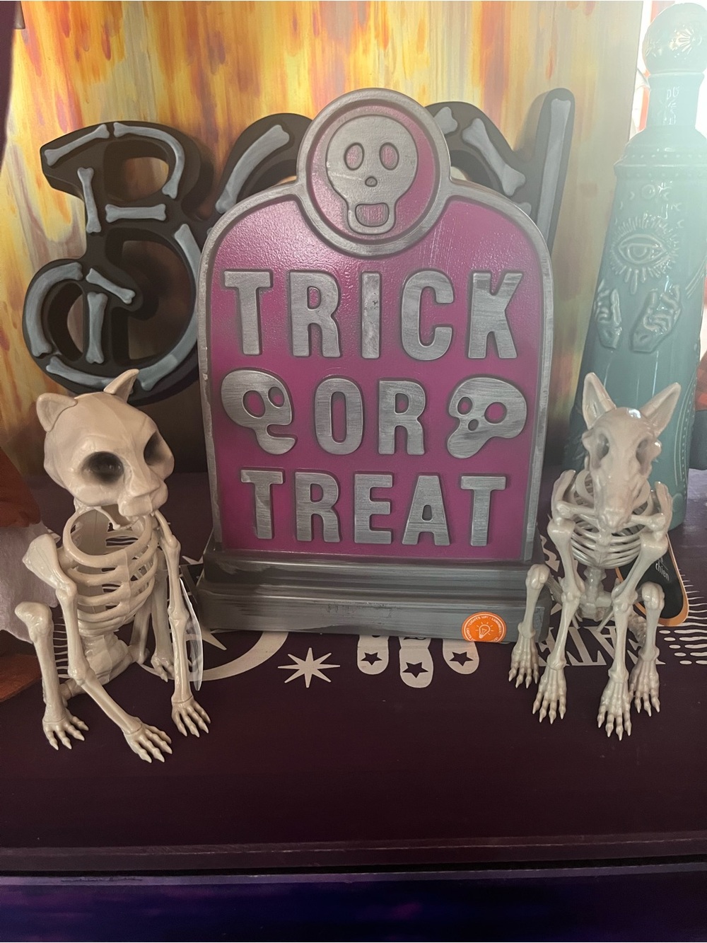 Spooky 3-Pc Light Up Tombstone & Skeleton Cat + Dog Halloween Set- PETS SET